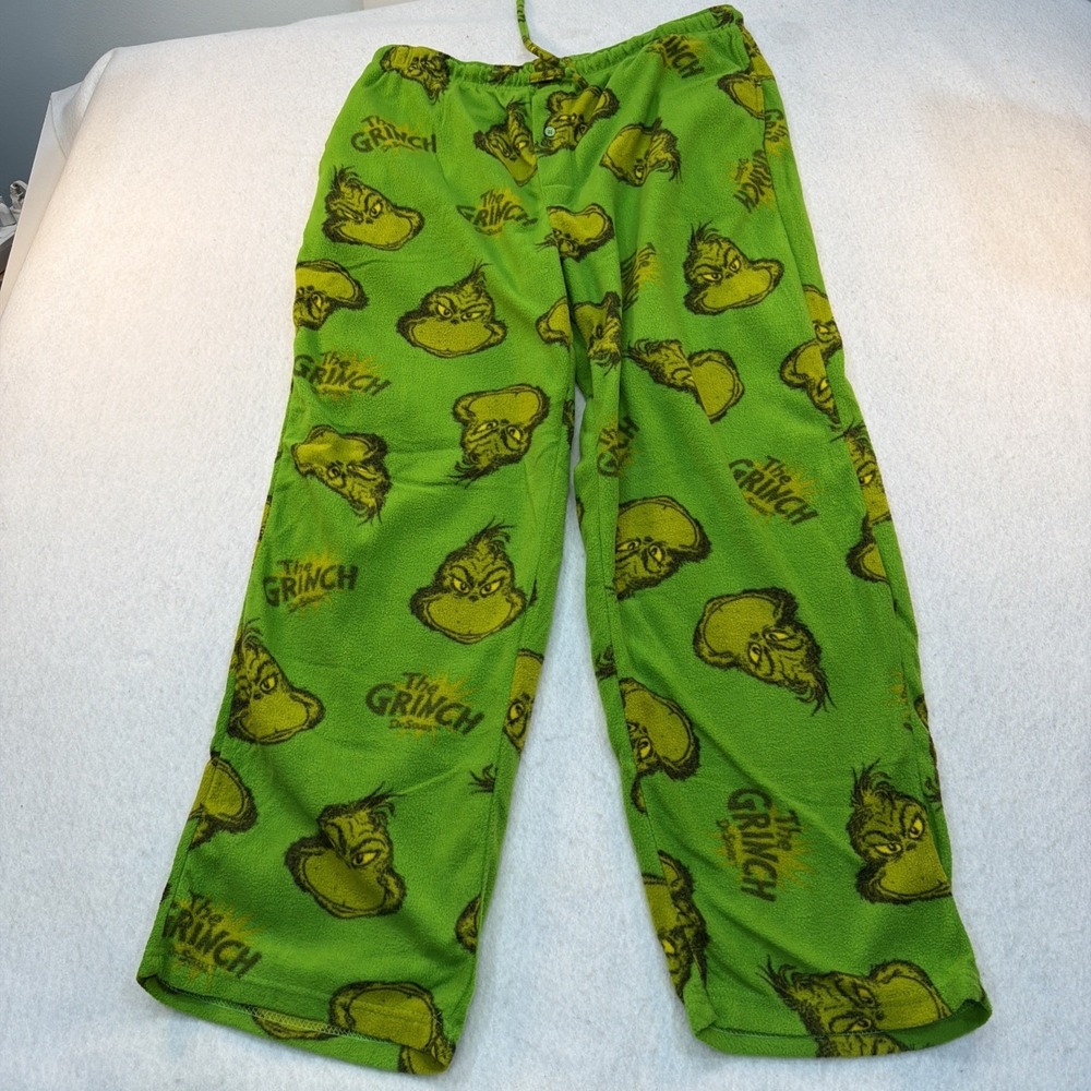 Dr Seuss THE GRINCH Green PAJAMA PANTS~X Large~100% Polyester Grinch Heads Face
